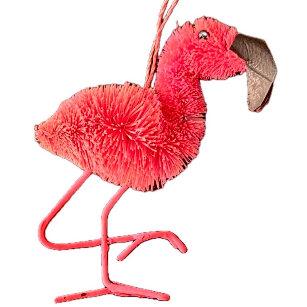 Vintage Bottle Brush Pink Flamingo Bird Ornament